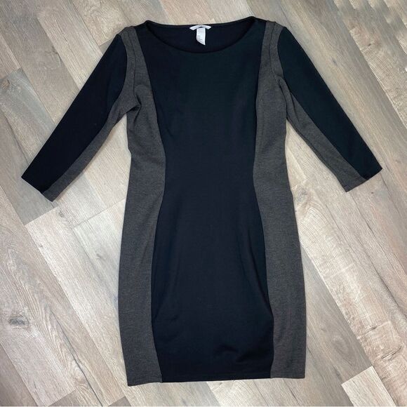 H&M Knit Colorblock Bodycon Sheath Dress Black Gray Medium - Picture 14 of 14